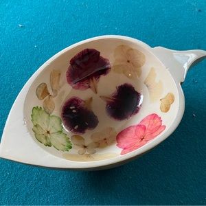 VINTAGE PRESSED FLOWER WOOD BOWL VERY UNIQUE